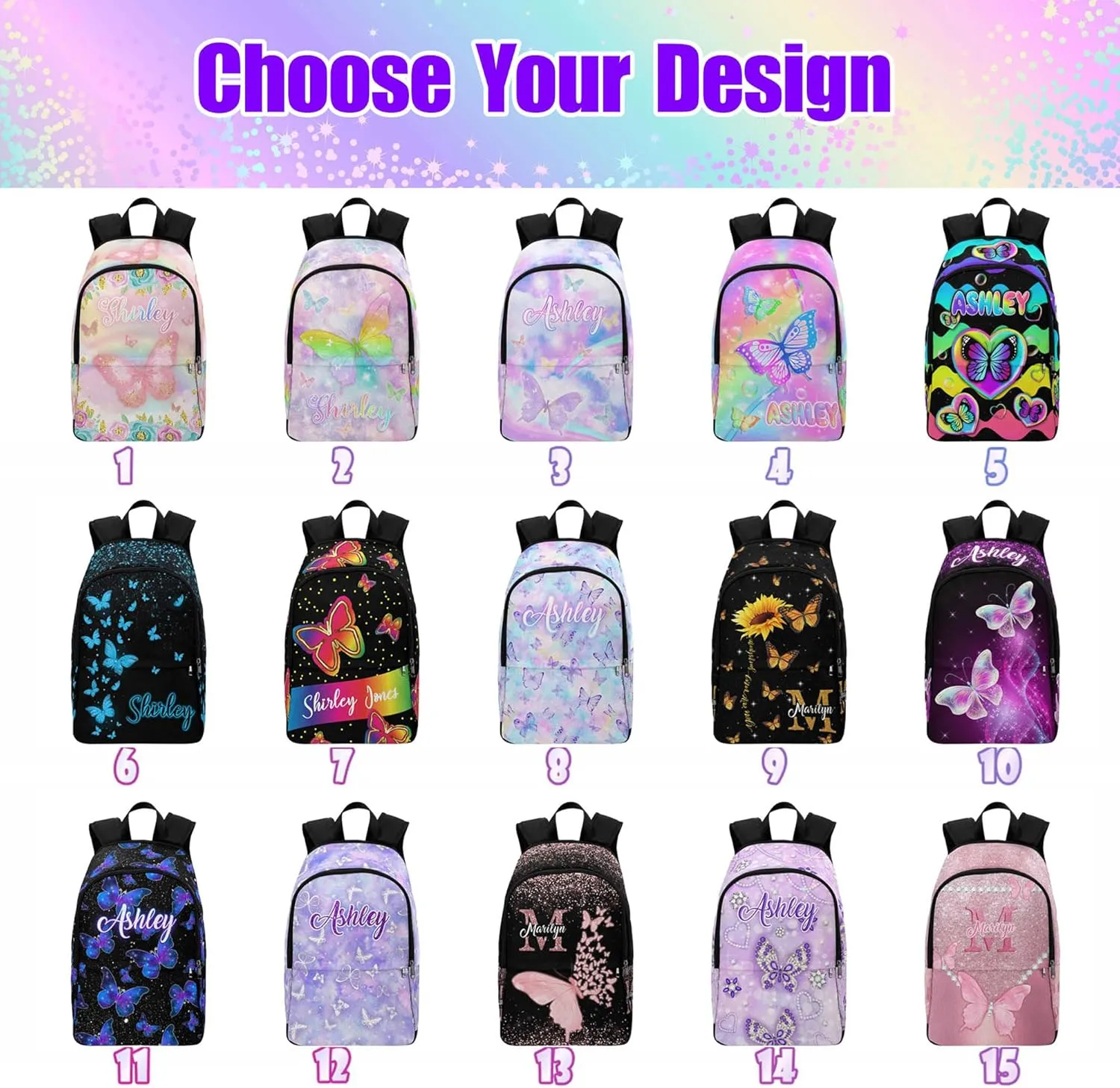Custom Backpacks Lunch Box for Girls, Personalized Kids Bookbag Butterfly School Bag for Toddler Preschool Elementary with Name Back to School Travel Bag Back Pack