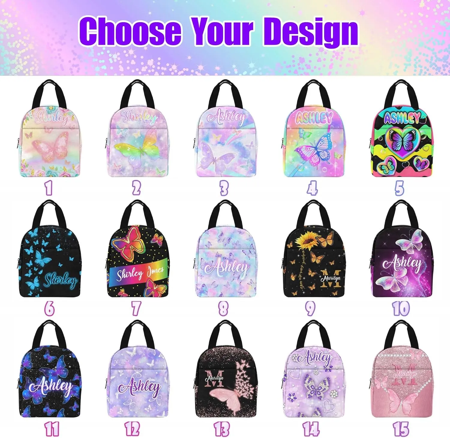 Custom Backpacks Lunch Box for Girls, Personalized Kids Bookbag Butterfly School Bag for Toddler Preschool Elementary with Name Back to School Travel Bag Back Pack