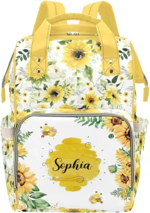 Custom Diaper Bag Backpack for Women, Personalized Name Nursing Mommy Daypack, Diaper Bag for Girls Boys, New Mom Gifts (Bee)