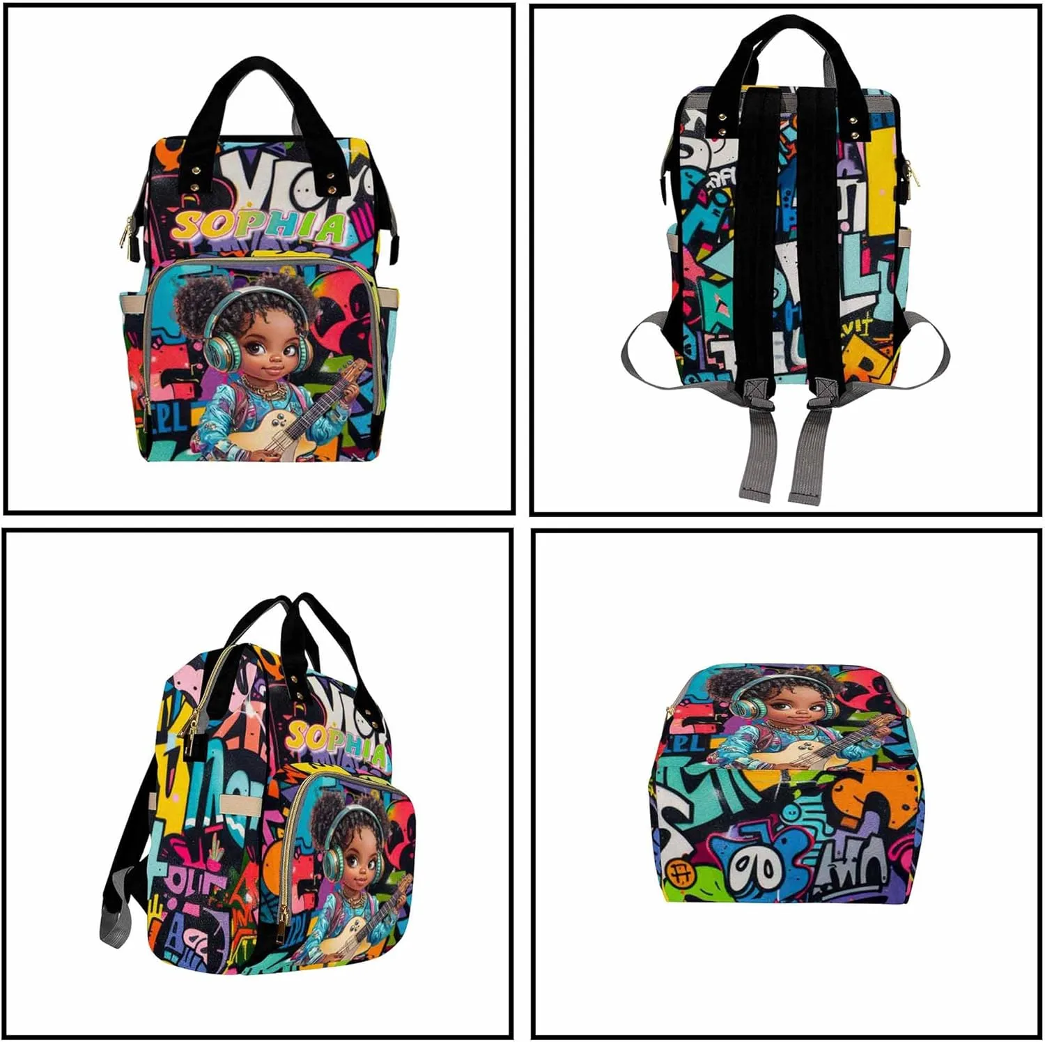 Custom Diaper Bag for Girls Personalized Diaper Bag Backpack &Insulated Water Bottle with Name Custom Monogram Baby Travel Bag Nursing Diaper Mommy Backpack with Adjustable Shoulder Straps Nappy Bag