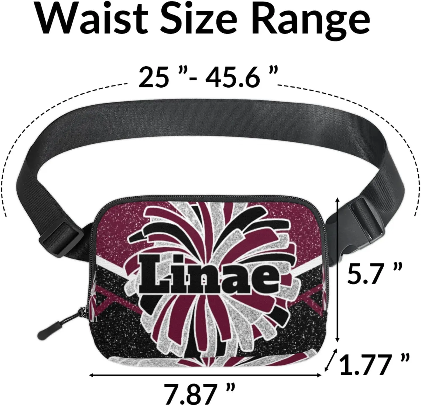Custom Fanny Pack, Cheerleader Cheer Belt Bag for Women Men, Personalized Unisex Crossbody Travel Waist Bag Maroon Black