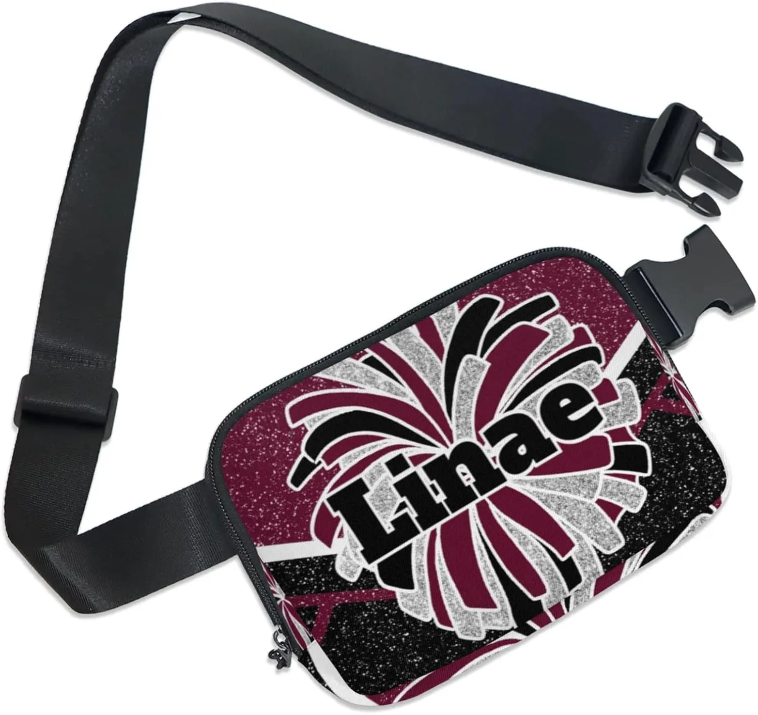 Custom Fanny Pack, Cheerleader Cheer Belt Bag for Women Men, Personalized Unisex Crossbody Travel Waist Bag Maroon Black