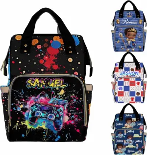 Custom Game Player Diaper Bag for Baby Boys Personalized Name Diaper Bag Backpack with Changing Station Customized Travel School Bag Outdoor Nursing Nappy Mommy Backpack with Adjustable Shoulder Strap