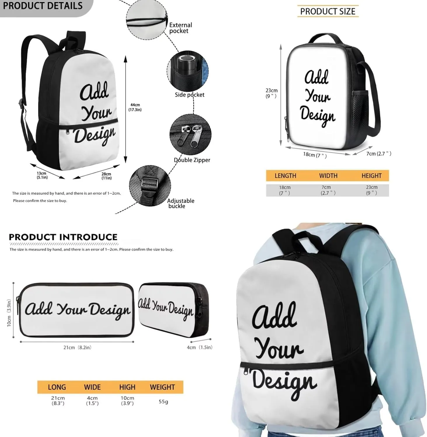 Custom Girls Backpacks Ages 6-8 for School Personalized 17 Inch Kids Bookbag with Lunch Box 3 in 1 Lightweight School Lunch Bag with Strap for Boys