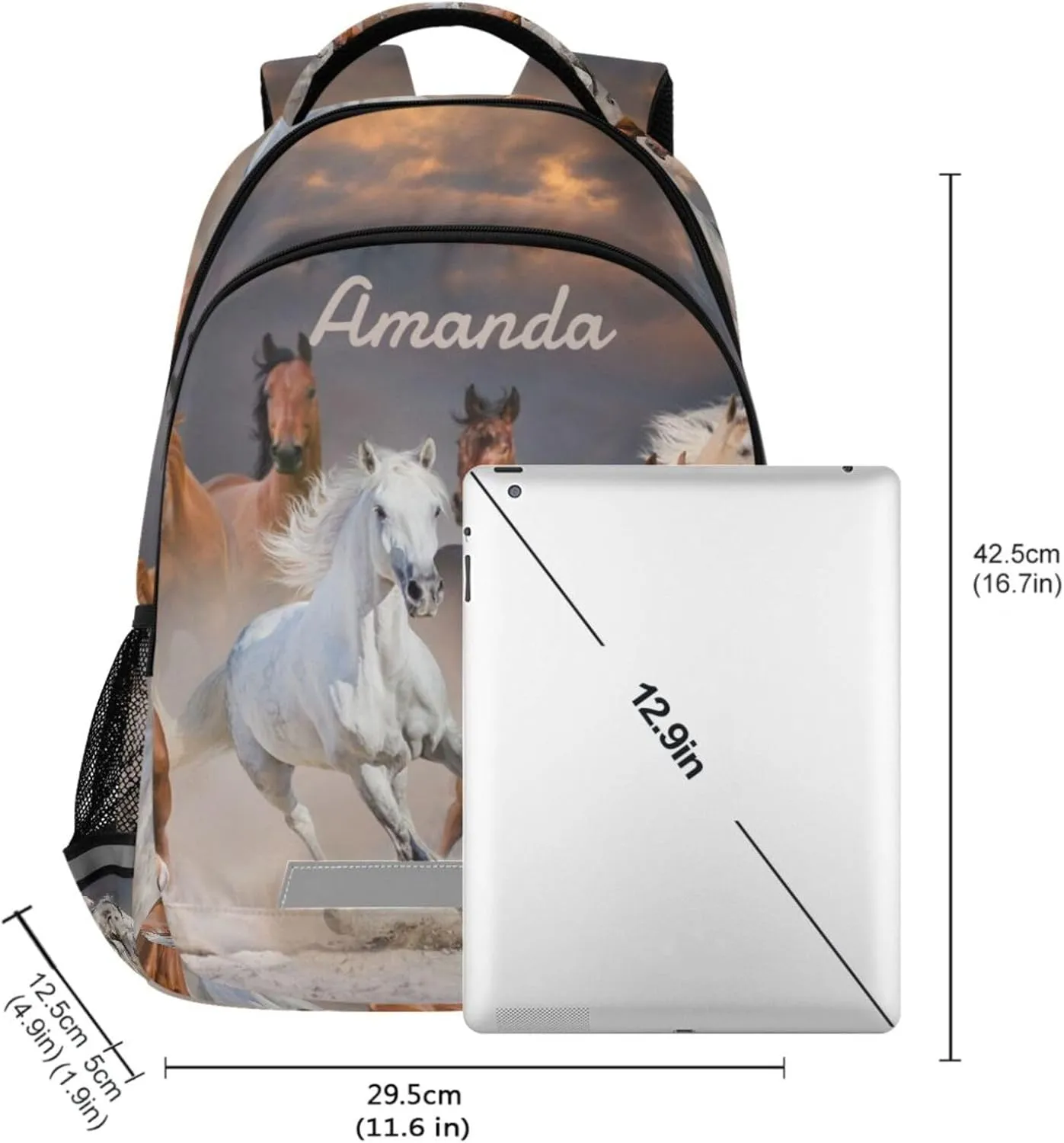 Custom Horse Backpack for Girls Boys Personalized School Bookbag with Your Name 3D Desert Animal Horses Elementary Schoolbag Customization Kids Book Bags 3rd 4th 5th Grade Laptop Casual Daypack