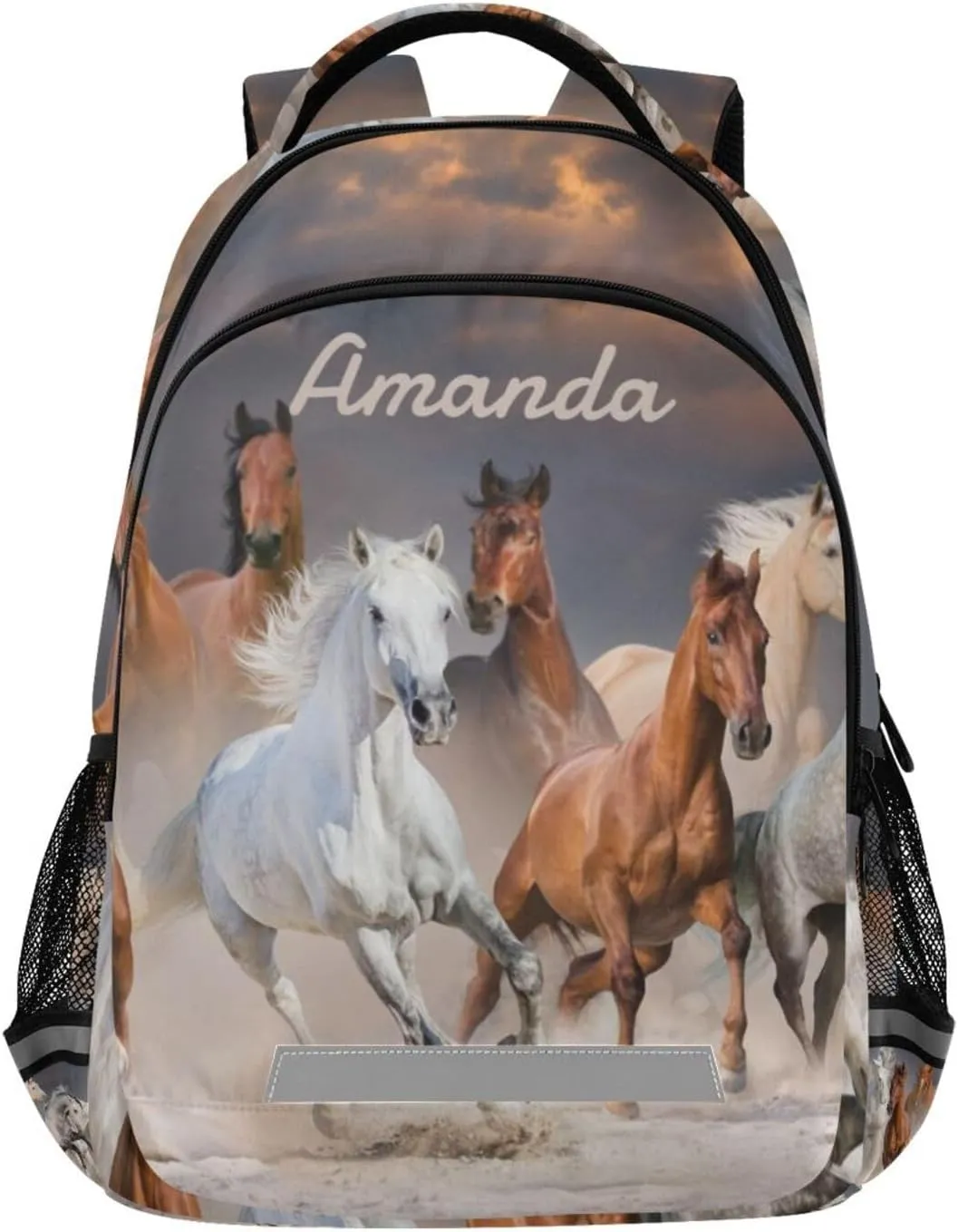 Custom Horse Backpack for Girls Boys Personalized School Bookbag with Your Name 3D Desert Animal Horses Elementary Schoolbag Customization Kids Book Bags 3rd 4th 5th Grade Laptop Casual Daypack