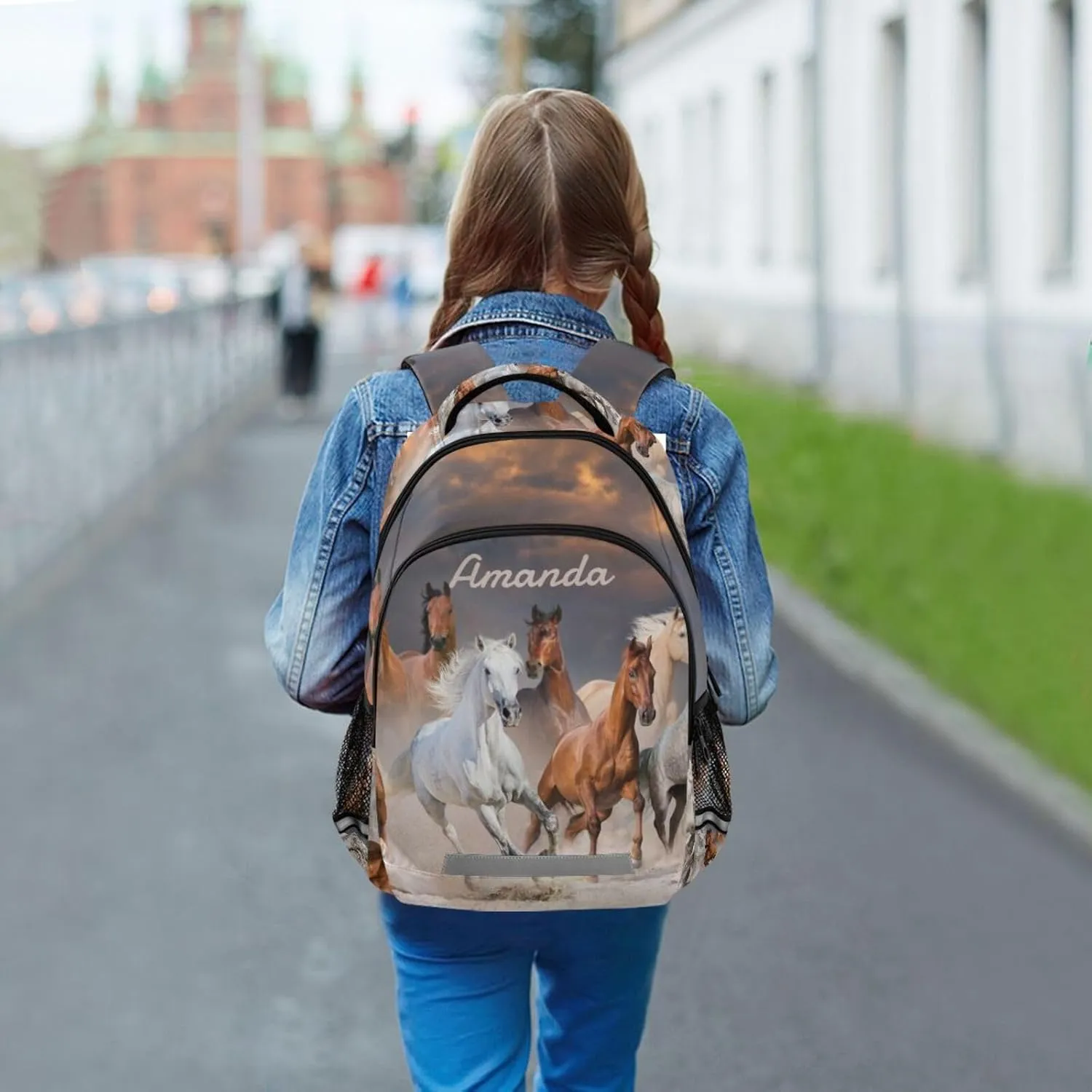 Custom Horse Backpack for Girls Boys Personalized School Bookbag with Your Name 3D Desert Animal Horses Elementary Schoolbag Customization Kids Book Bags 3rd 4th 5th Grade Laptop Casual Daypack