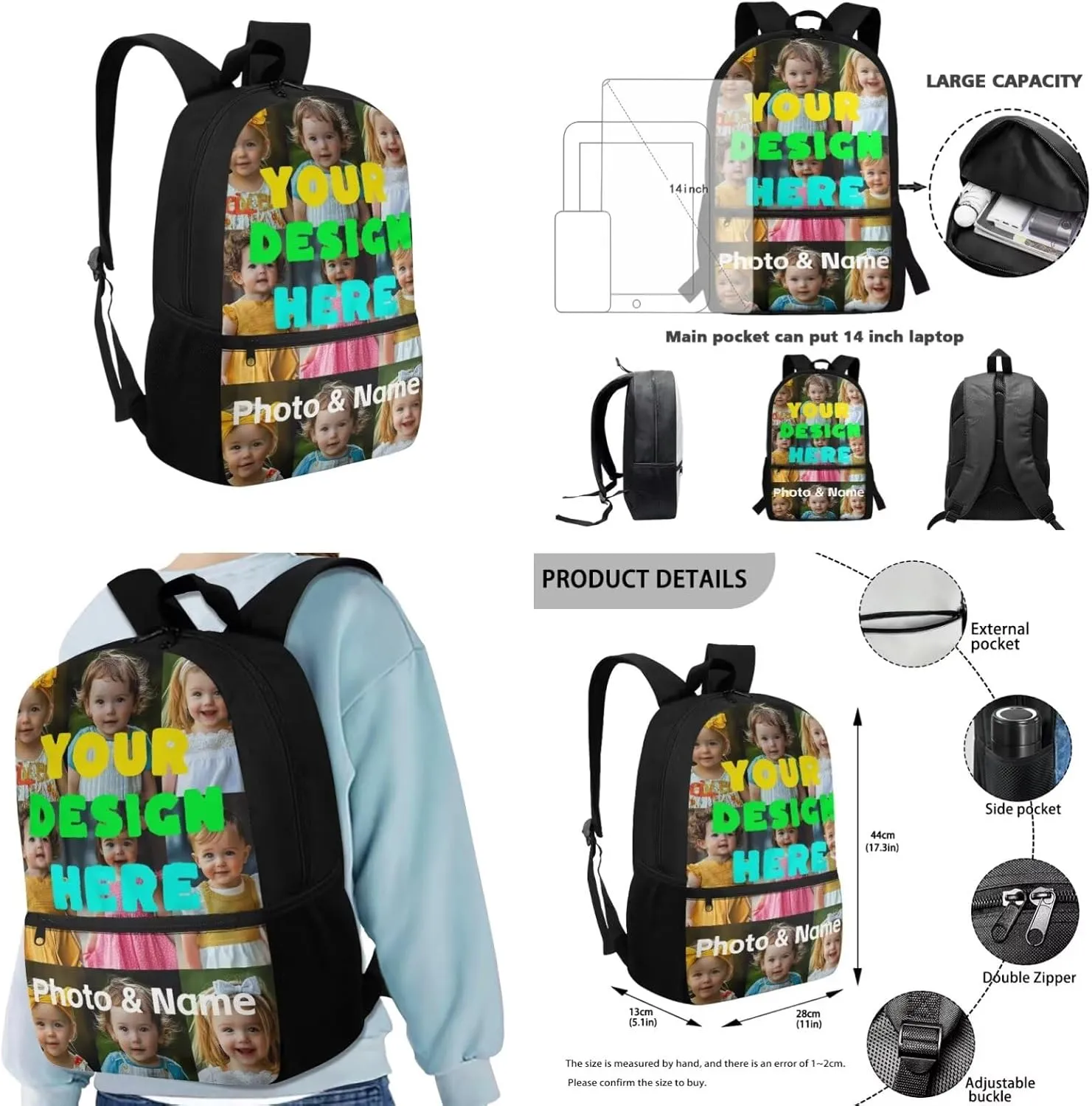Custom Kids Backpack Sets for Girls Boys Cute School Backpack with Lunch Bag Pencil Box Keychain 4Pcs Kids Bookbags for Elementary Middle School Back to School Gifts for Kids