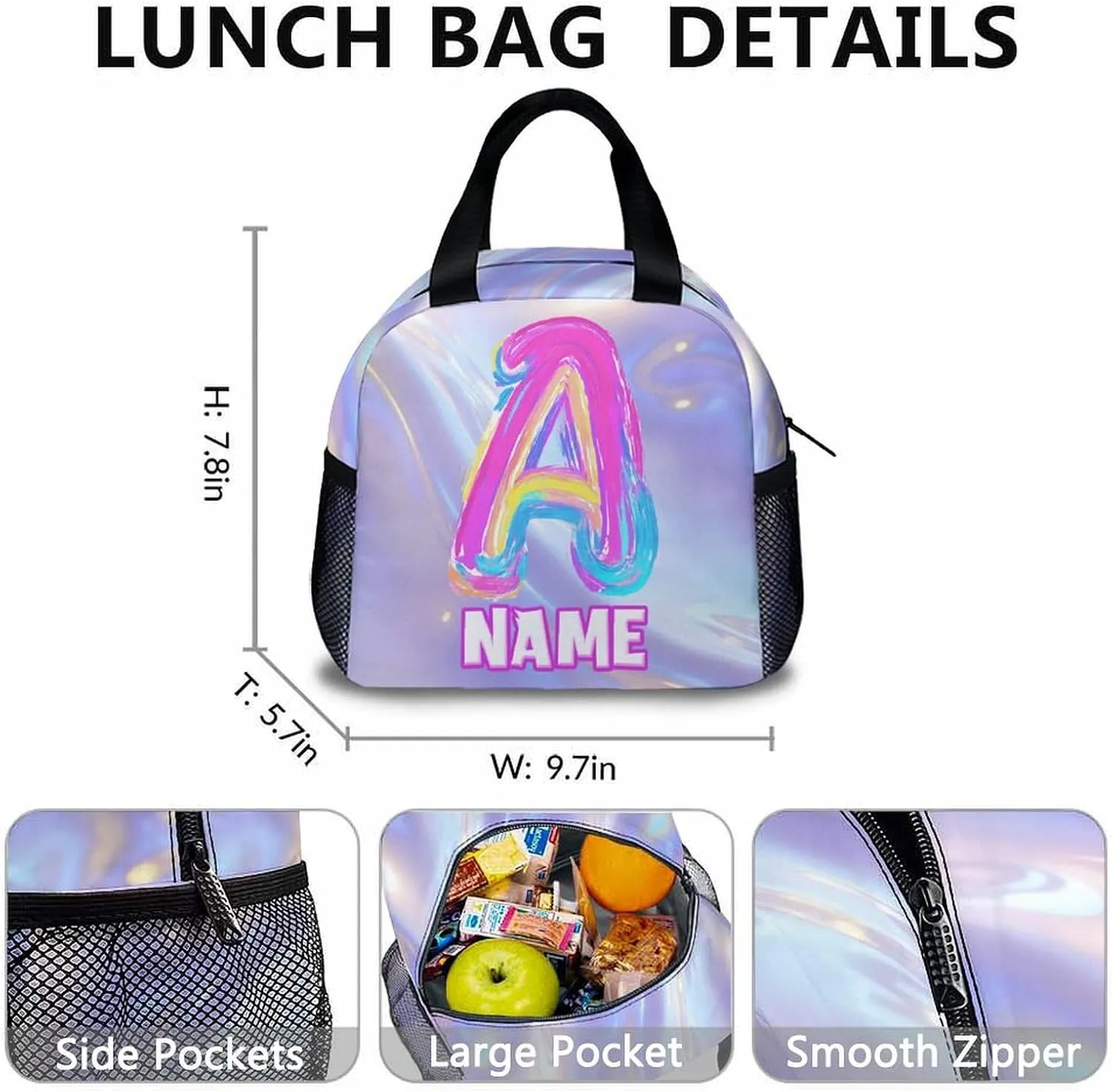 Custom Kids Backpacks, Set of 3 Monogram Backpack with Pencil Case Bundle for Girls, Personalized Initial Letter Bookbag with Lunchbag Matching Combo for Kindergarten Preschool Elementary