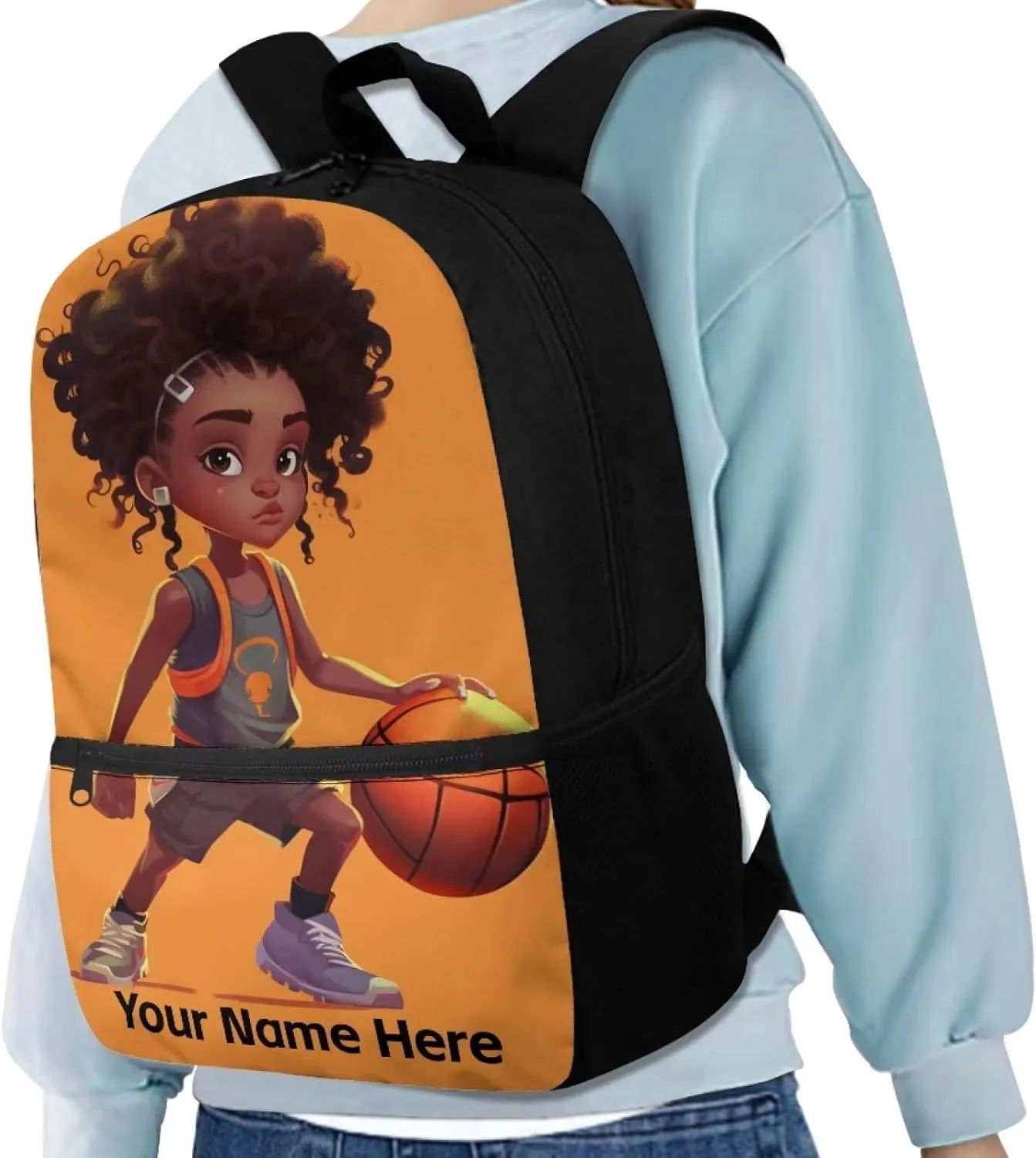 Custom Name Black Girl Backpack for School Basketball Bookbag for Kids Ages 5-7 8-10 Personalized Backpacks Boys African School Bag With Side Pockets Middle Student Back Packs 17inch