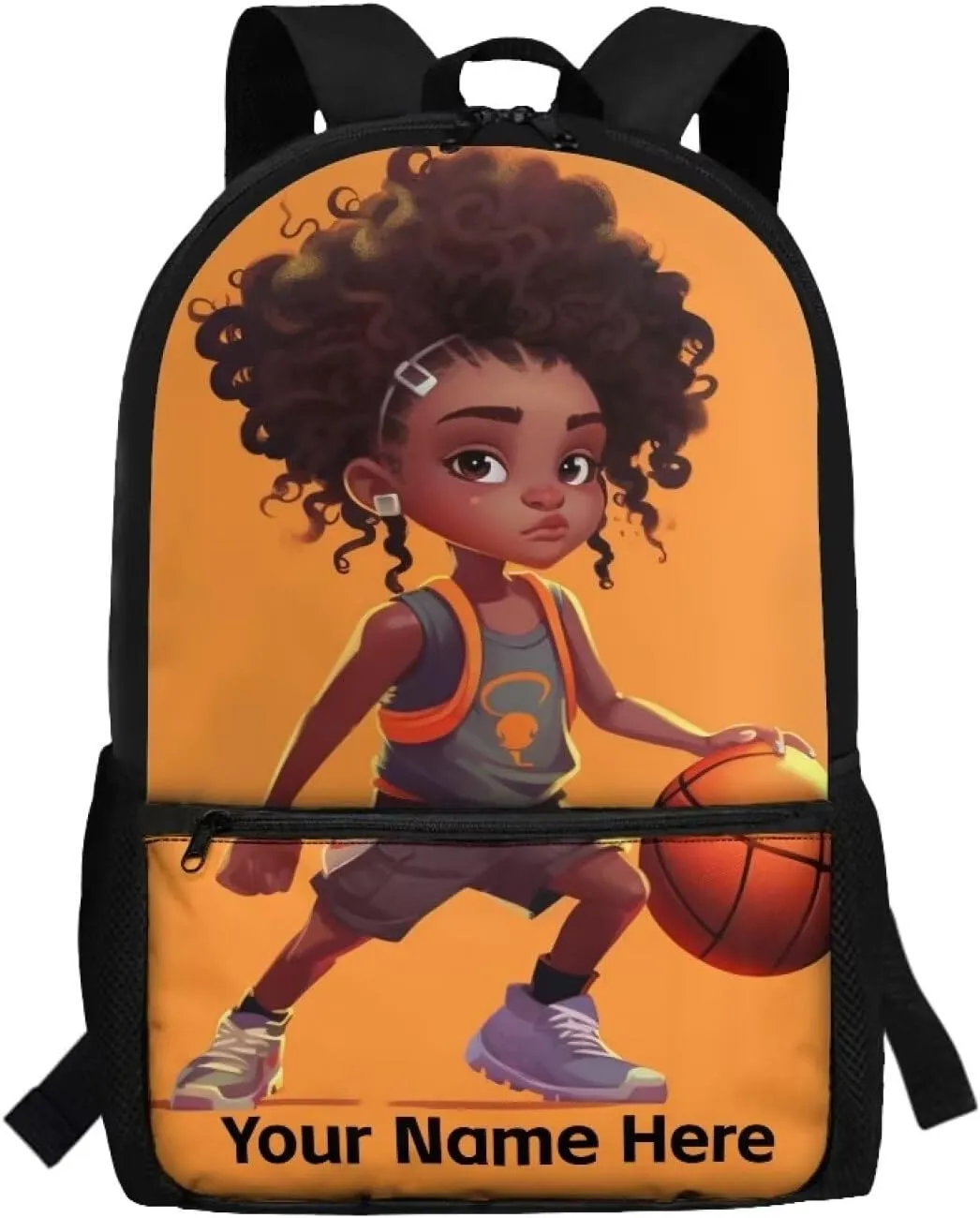 Custom Name Black Girl Backpack for School Basketball Bookbag for Kids Ages 5-7 8-10 Personalized Backpacks Boys African School Bag With Side Pockets Middle Student Back Packs 17inch
