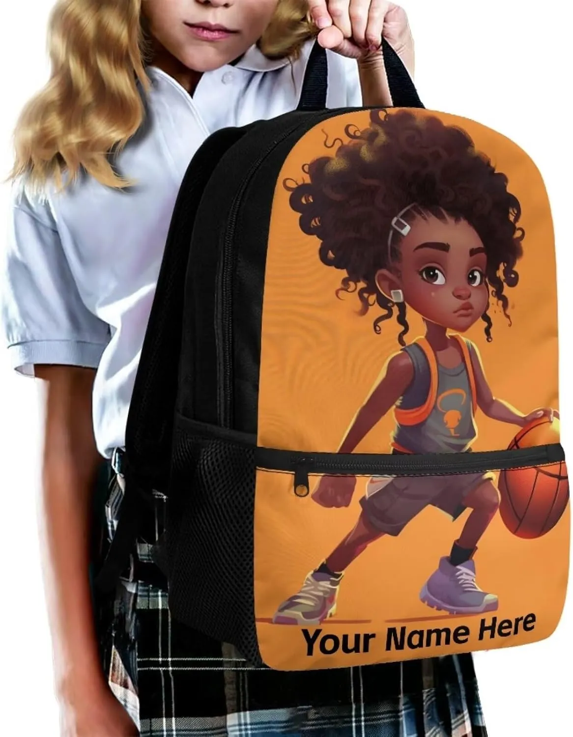 Custom Name Black Girl Backpack for School Basketball Bookbag for Kids Ages 5-7 8-10 Personalized Backpacks Boys African School Bag With Side Pockets Middle Student Back Packs 17inch