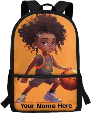 Custom Name Black Girl Backpack for School Basketball Bookbag for Kids Ages 5-7 8-10 Personalized Backpacks Boys African School Bag With Side Pockets Middle Student Back Packs 17inch