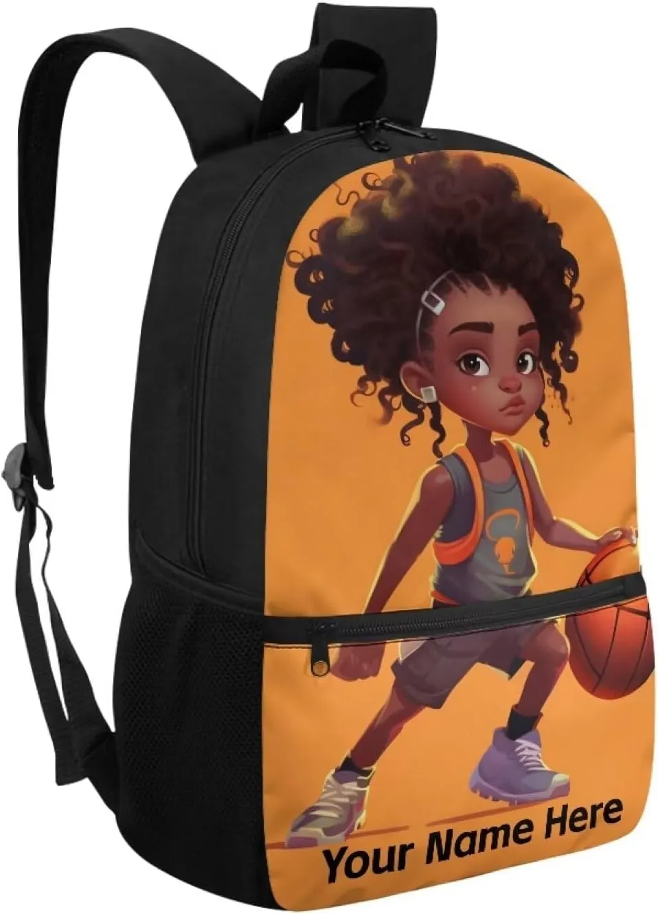 Custom Name Black Girl Backpack for School Basketball Bookbag for Kids Ages 5-7 8-10 Personalized Backpacks Boys African School Bag With Side Pockets Middle Student Back Packs 17inch