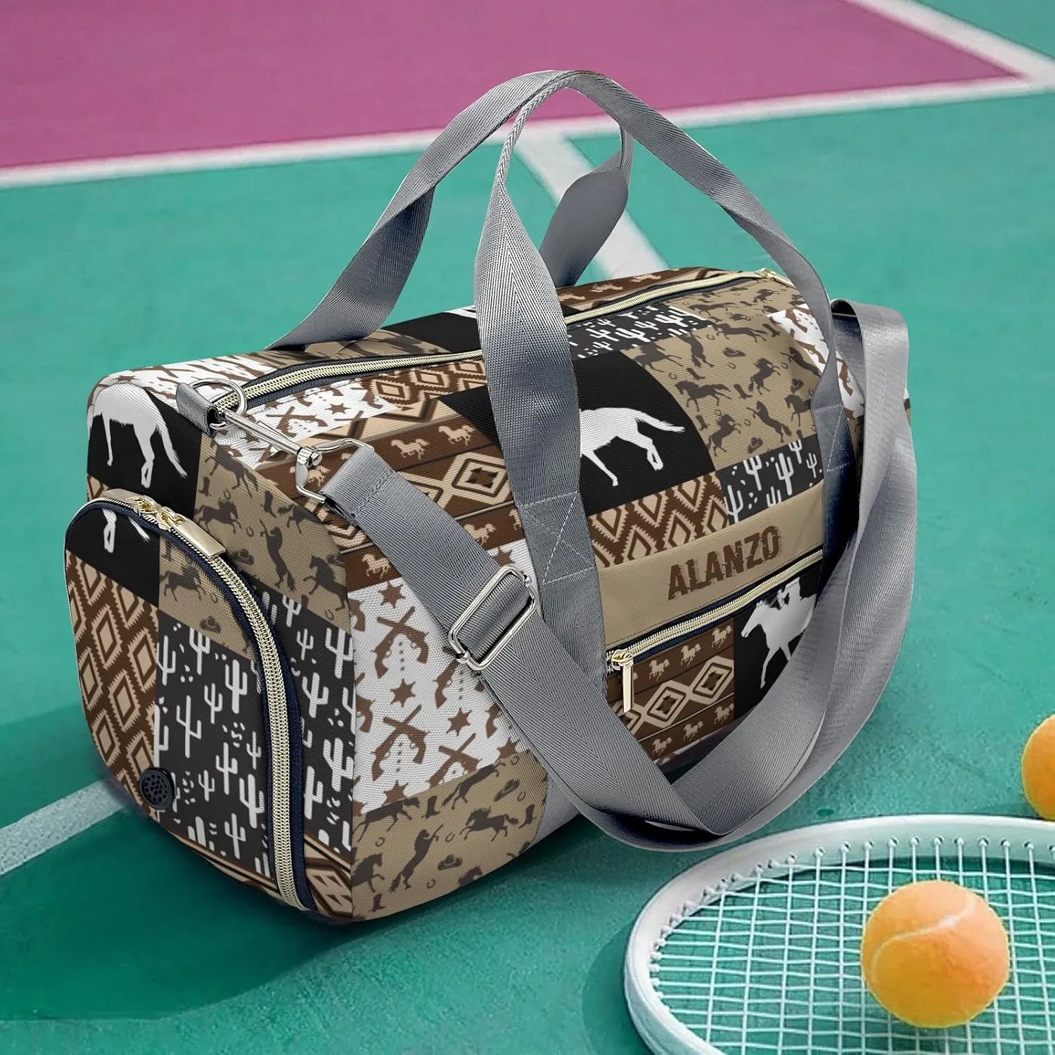 Custom Name Cowboy Western Patchwork Travel Duffel Bag Large Foldable Waterproof Overnight Bag for Beach Swim Bags Pool Sports Gym