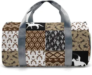 Custom Name Cowboy Western Patchwork Travel Duffel Bag Large Foldable Waterproof Overnight Bag for Beach Swim Bags Pool Sports Gym