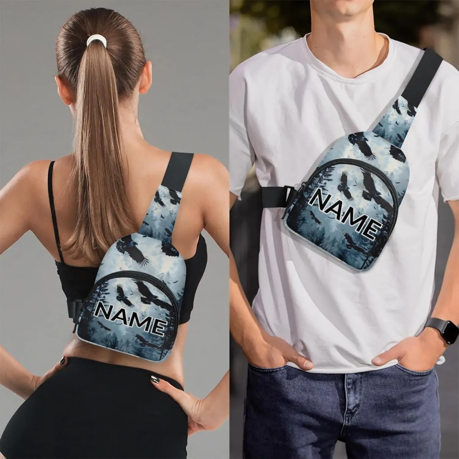 Custom Sling Bag Forest Eagles Cross Body Customize Chest Bag Eagles Forest Nature Daypack for Outdoors Travel Hiking Sports