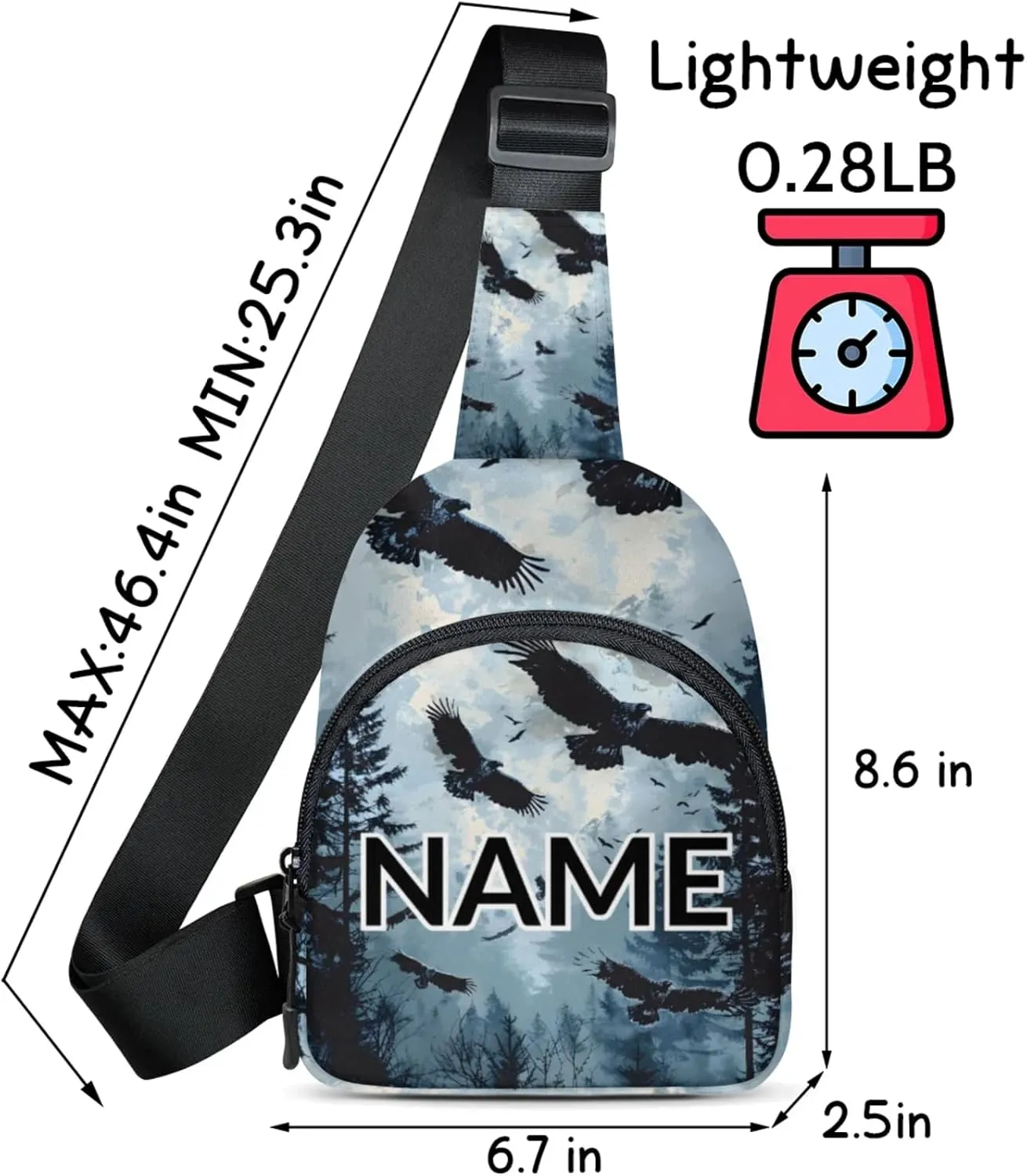 Custom Sling Bag Forest Eagles Cross Body Customize Chest Bag Eagles Forest Nature Daypack for Outdoors Travel Hiking Sports