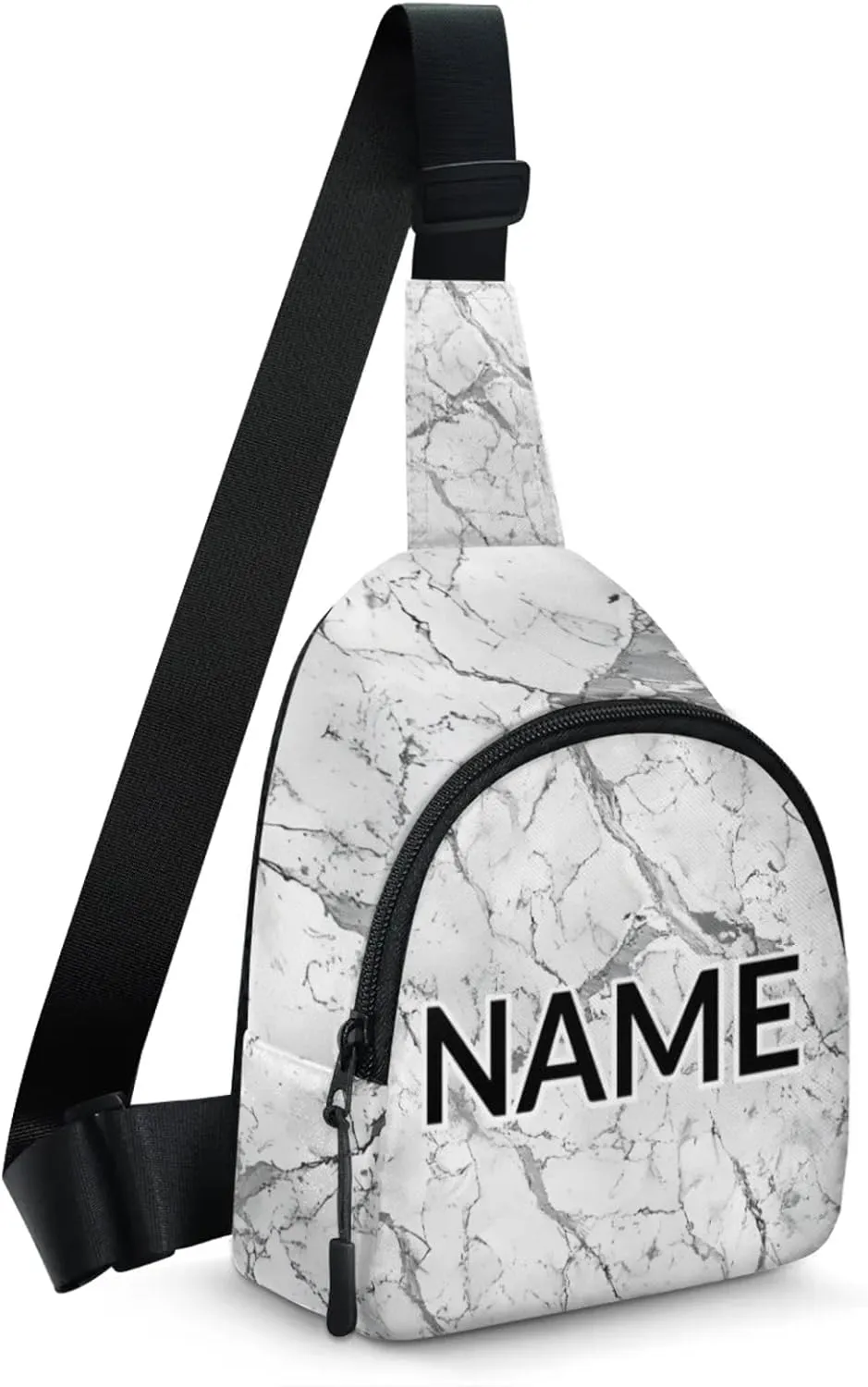 Custom Sling Bag Grey White Marble Cross Body Customize Chest Bag Marble Daypack for Outdoors Travel Hiking Sports