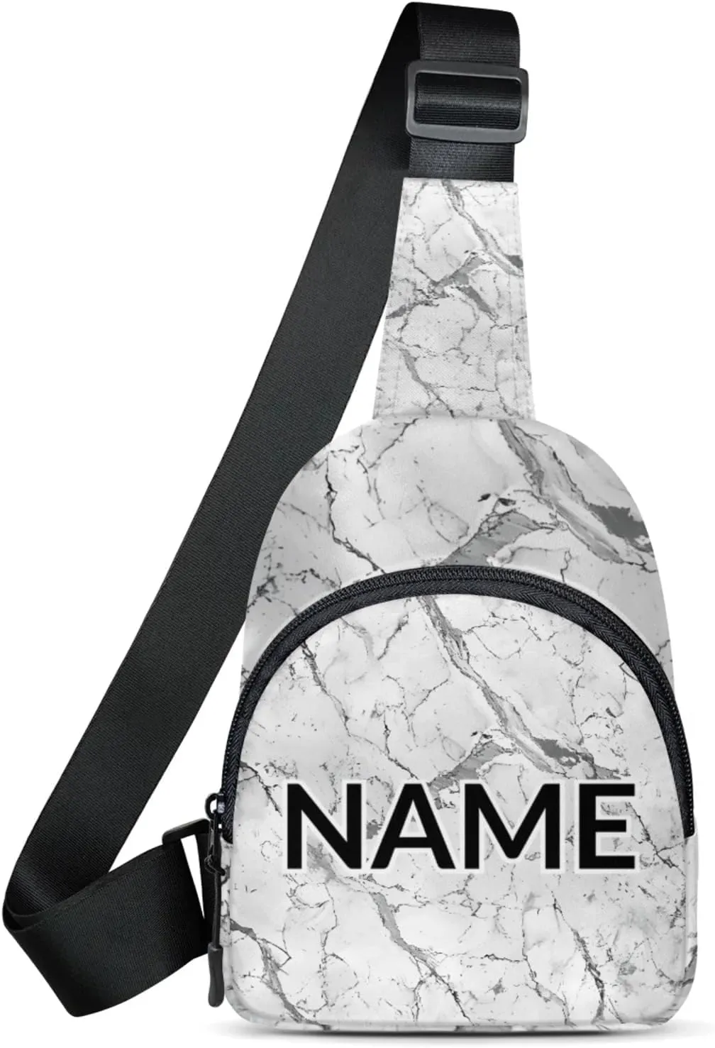 Custom Sling Bag Grey White Marble Cross Body Customize Chest Bag Marble Daypack for Outdoors Travel Hiking Sports