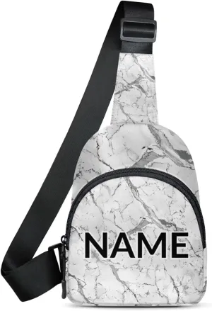 Custom Sling Bag Grey White Marble Cross Body Customize Chest Bag Marble Daypack for Outdoors Travel Hiking Sports
