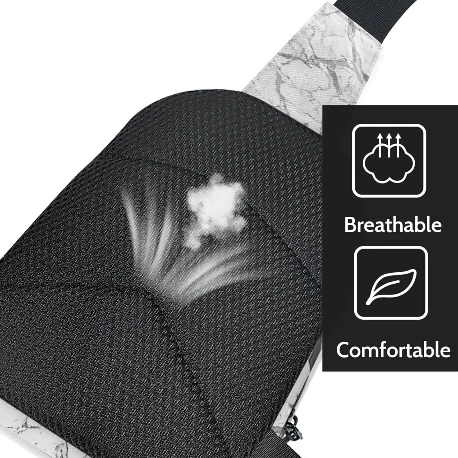 Custom Sling Bag Grey White Marble Cross Body Customize Chest Bag Marble Daypack for Outdoors Travel Hiking Sports