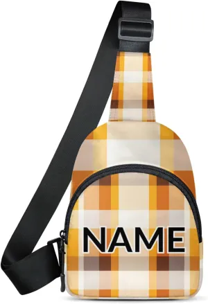 Custom Sling Bag Orange Plaid Cross Body Customize Chest Bag Autumn Vintage Daypack for Outdoors Travel Hiking Sports