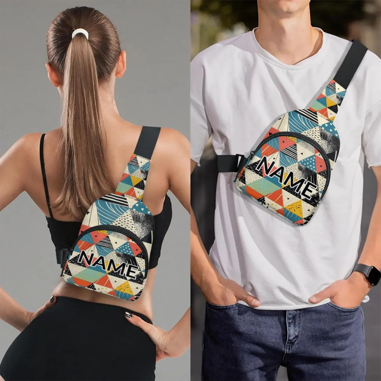 Custom Sling Bag Rhombus Melange Cross Body Customize Chest Bag Rhombus Print Daypack for Outdoors Travel Hiking Sports