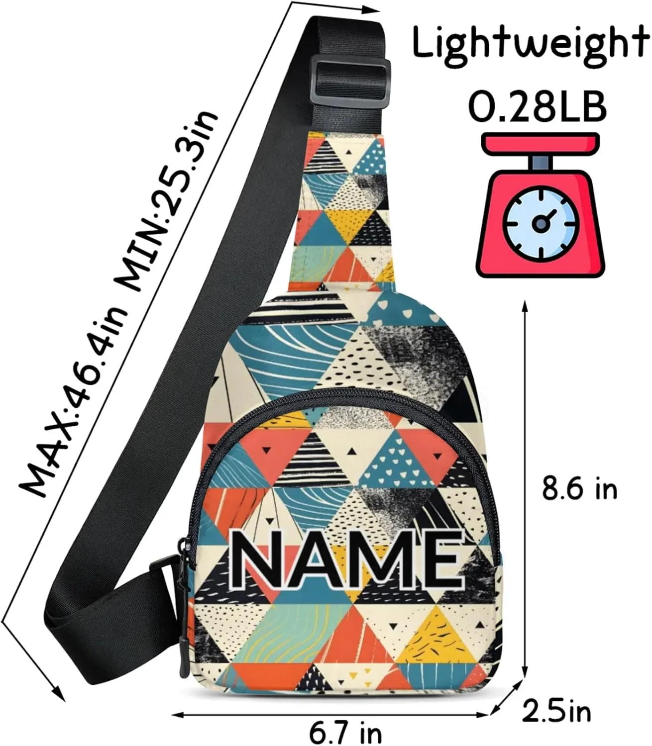 Custom Sling Bag Rhombus Melange Cross Body Customize Chest Bag Rhombus Print Daypack for Outdoors Travel Hiking Sports