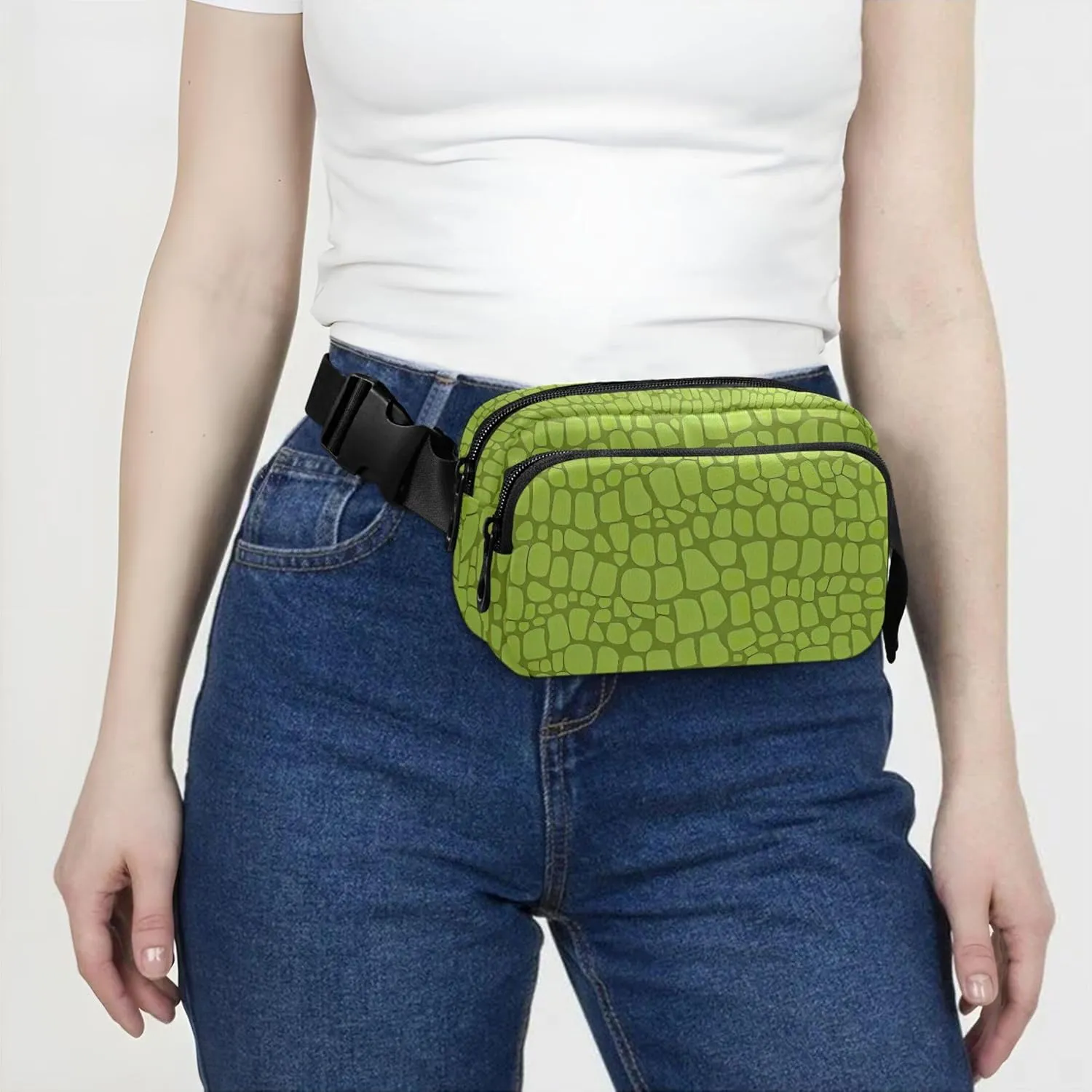 Customized Alligator Skin Green Crocodile Women Fanny Pack Hip Pack Belt Pouch Waterproof Festival Waist Pouches for Men