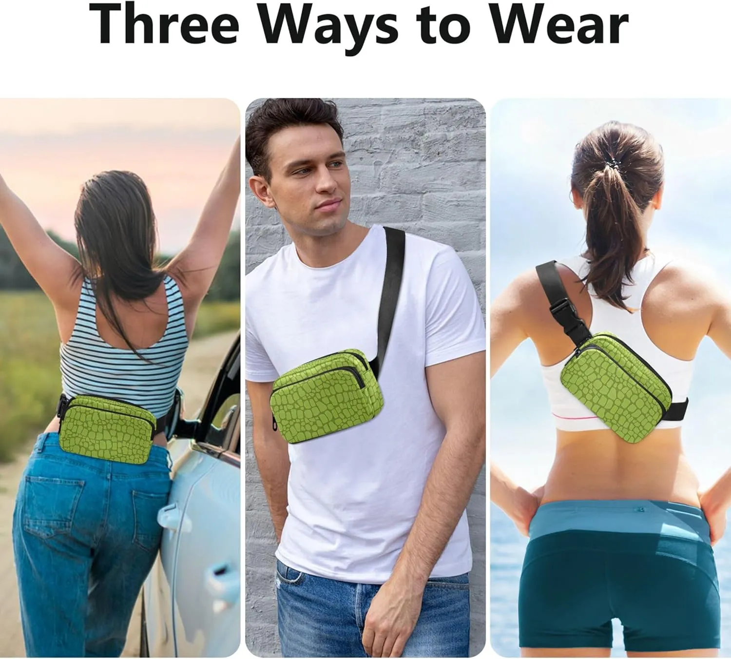 Customized Alligator Skin Green Crocodile Women Fanny Pack Hip Pack Belt Pouch Waterproof Festival Waist Pouches for Men