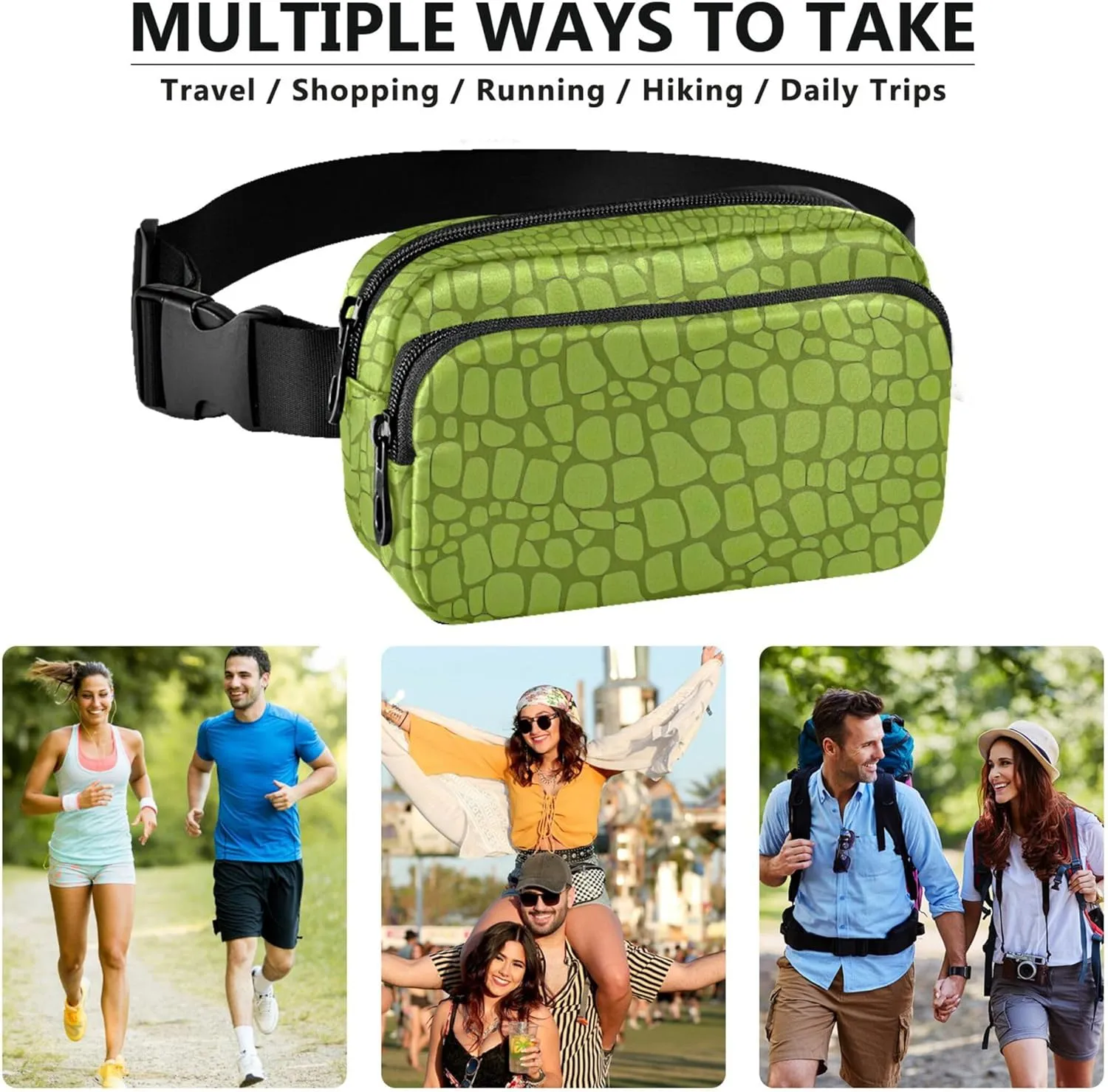 Customized Alligator Skin Green Crocodile Women Fanny Pack Hip Pack Belt Pouch Waterproof Festival Waist Pouches for Men