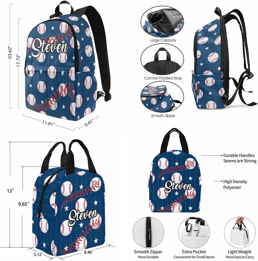 Customized Casual Unisex School Bags Backpack for Kids Boys Personalized Ball Sports Baseball College Shoulders Backpacks Casual Daypack Book Bag Laptop Computer Backpacks with Name for Son