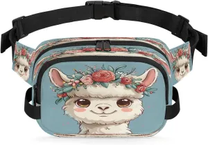 Cute Alpaca Wearing Garland Fanny Pack Waist Hip Bum Bag with Adjustable Belt Lightweight and Comfortable for Men and Women for Travel Sports Hiking Hiking Camping