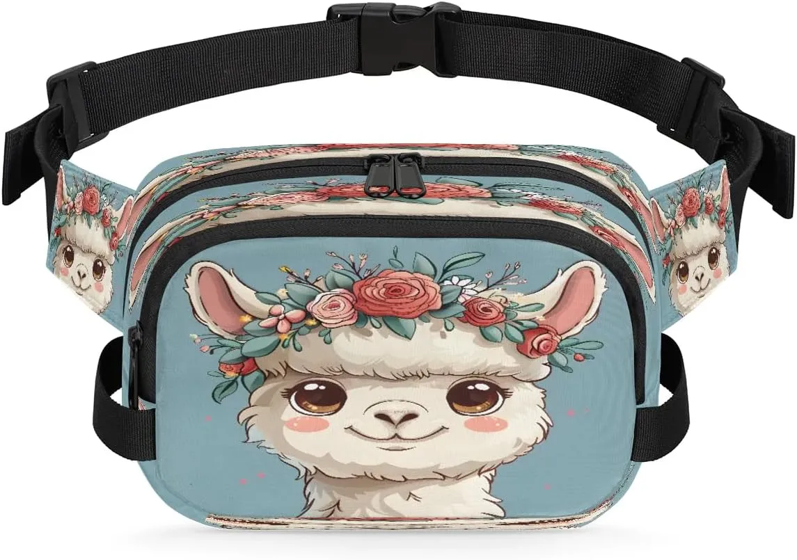 Cute Alpaca Wearing Garland Fanny Pack Waist Hip Bum Bag with Adjustable Belt Lightweight and Comfortable for Men and Women for Travel Sports Hiking Hiking Camping