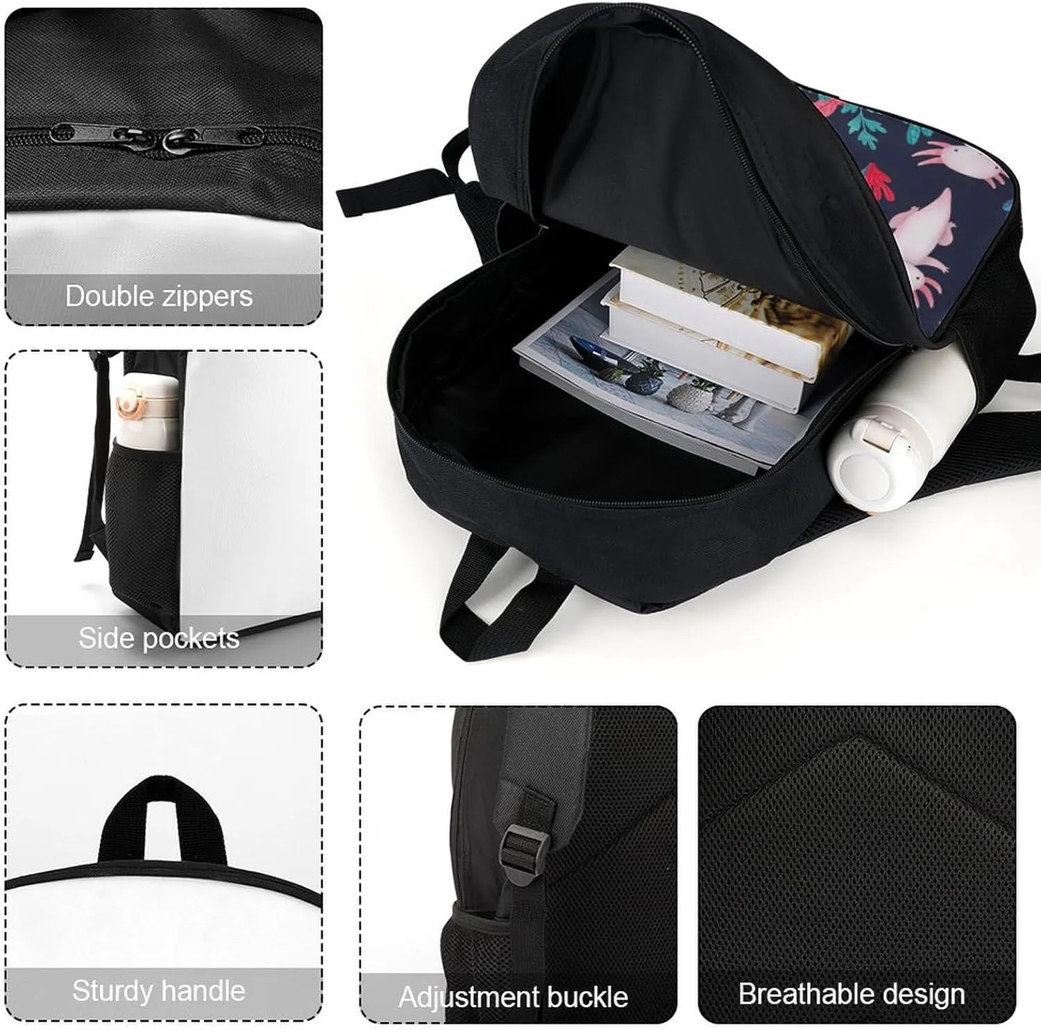 Cute Axolotl Backpack Lightweight Waterproof Backpacks Laptop Backpack for Unisex Casual Travel Daypacks Large Capacity