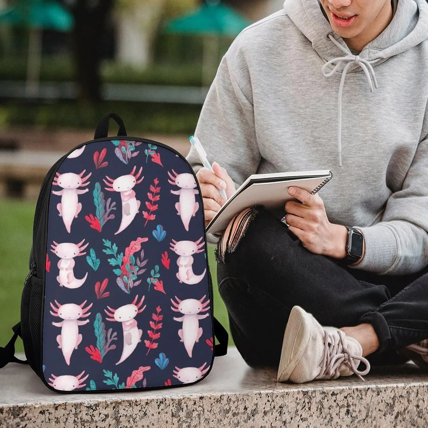 Cute Axolotl Backpack Lightweight Waterproof Backpacks Laptop Backpack for Unisex Casual Travel Daypacks Large Capacity