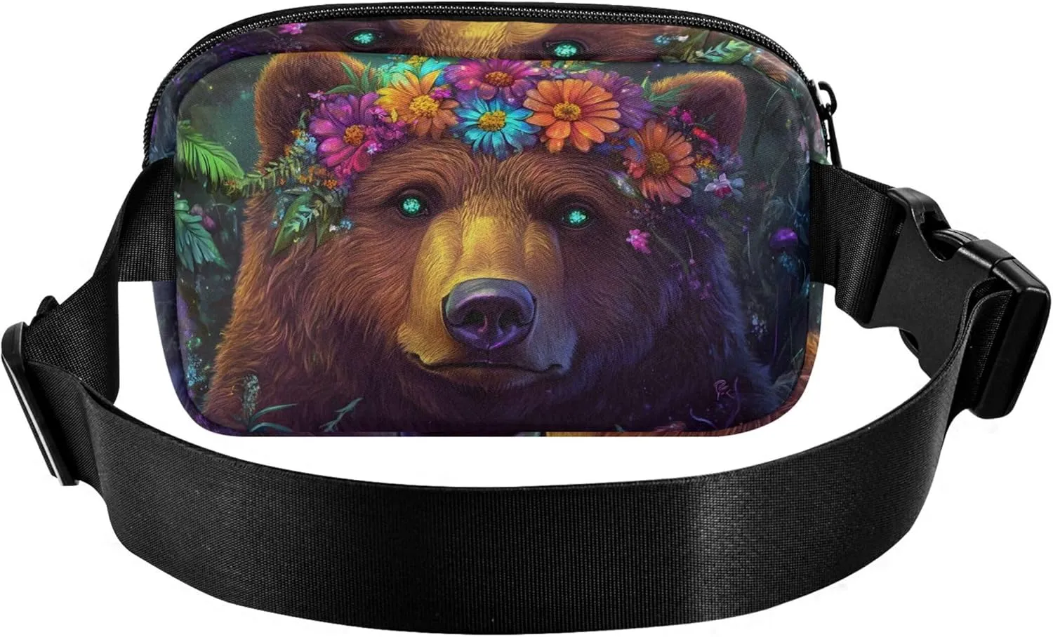 Cute Bear Colorful Flowers Fanny Pack for Women Waterproof Large Hip Belt Bag Bright Travel Waist Pack for Men