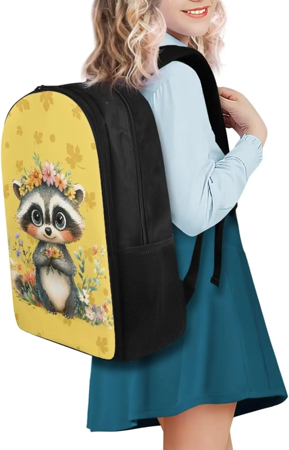 Cute Bookbags for Girls with Lunchbox Raccoon Kawaii Backpack for School Kids School Bag Multifunctional 5th Grade Backpacks for Girls Travel Daypack Set for Elementary Students