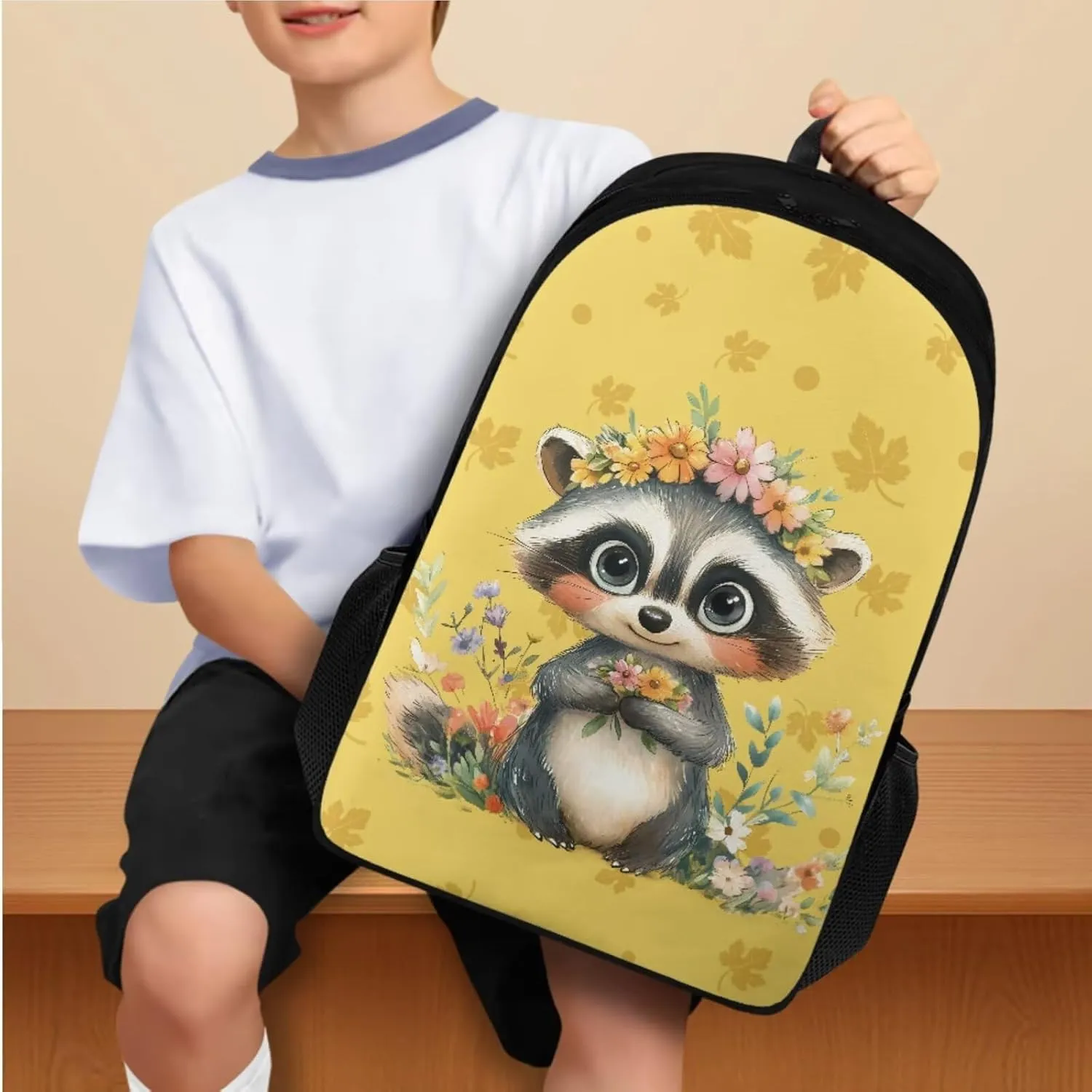 Cute Bookbags for Girls with Lunchbox Raccoon Kawaii Backpack for School Kids School Bag Multifunctional 5th Grade Backpacks for Girls Travel Daypack Set for Elementary Students