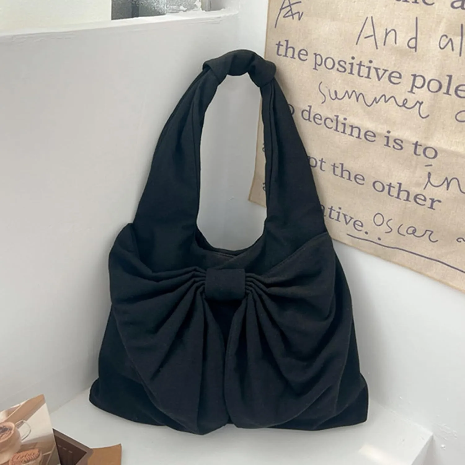 Cute Bow Canvas Tote Bag Purse for Women Bow Tote Bag Y2k Purses Cute Shoulder Handbag Travel Aesthetic Purse