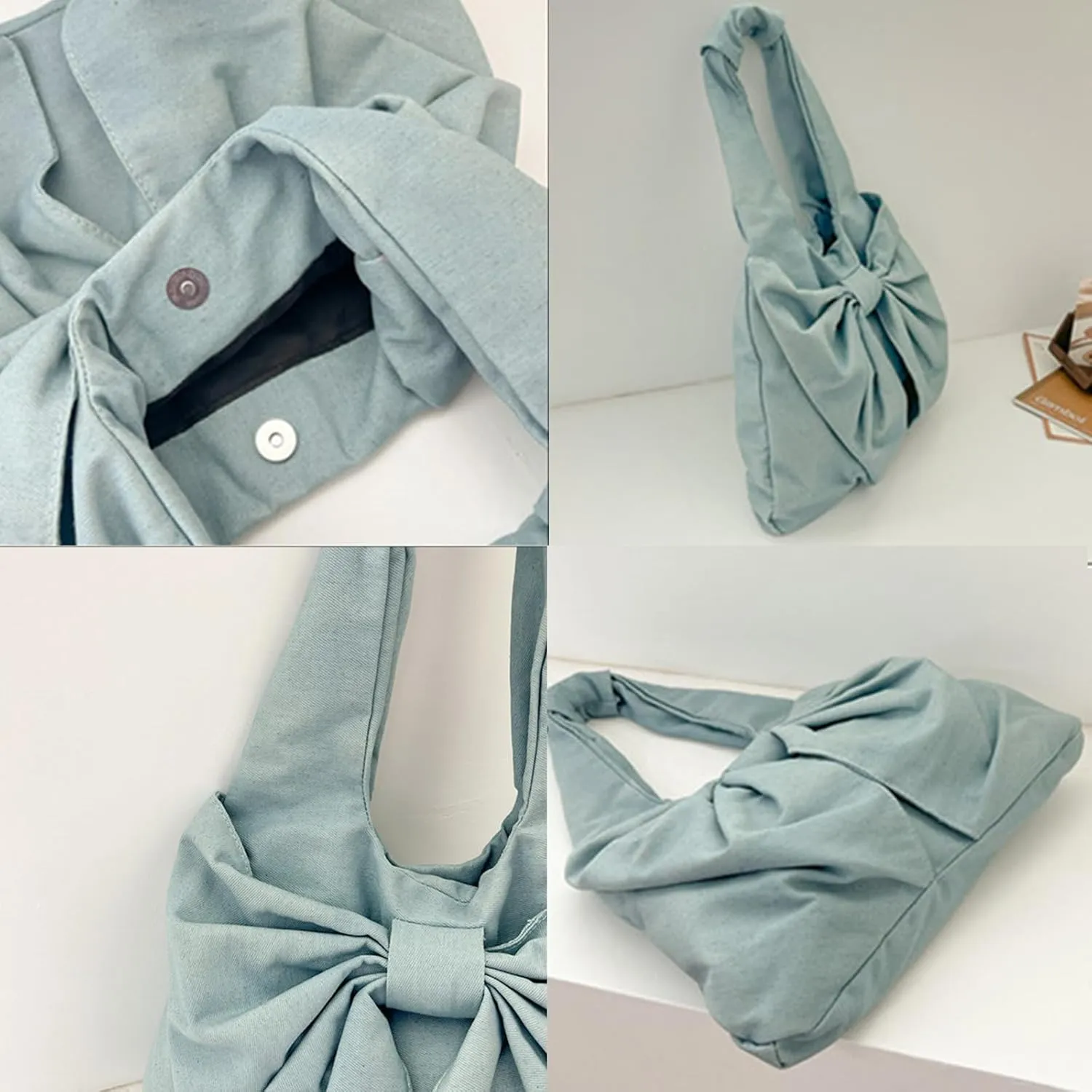 Cute Bow Canvas Tote Bag Purse for Women Bow Tote Bag Y2k Purses Cute Shoulder Handbag Travel Aesthetic Purse