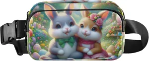 Cute Bunny Friends Colorful Meadow Fanny Pack for Women Waterproof Large Hip Belt Bag Hiking Waist Pack for Women