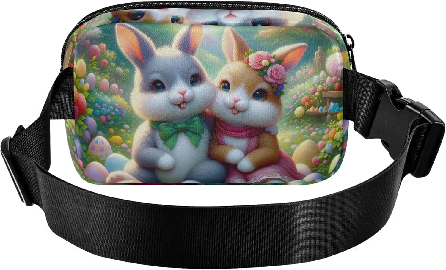 Cute Bunny Friends Colorful Meadow Fanny Pack for Women Waterproof Large Hip Belt Bag Hiking Waist Pack for Women