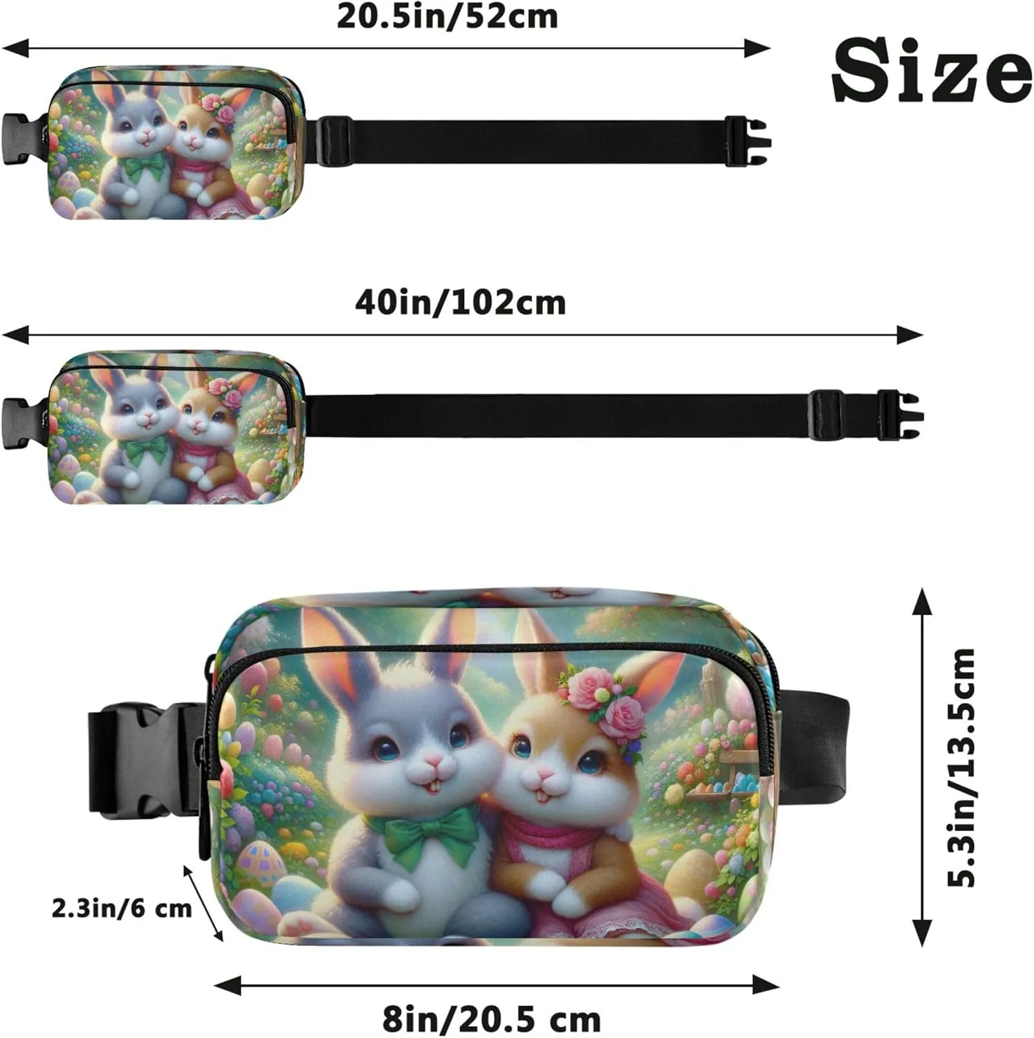 Cute Bunny Friends Colorful Meadow Fanny Pack for Women Waterproof Large Hip Belt Bag Hiking Waist Pack for Women