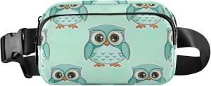 Cute Cartoon Owls Turquoise Women Fanny Packs Waterproof Belt Bags Hip Pack Flower Cross Body Waist Purse