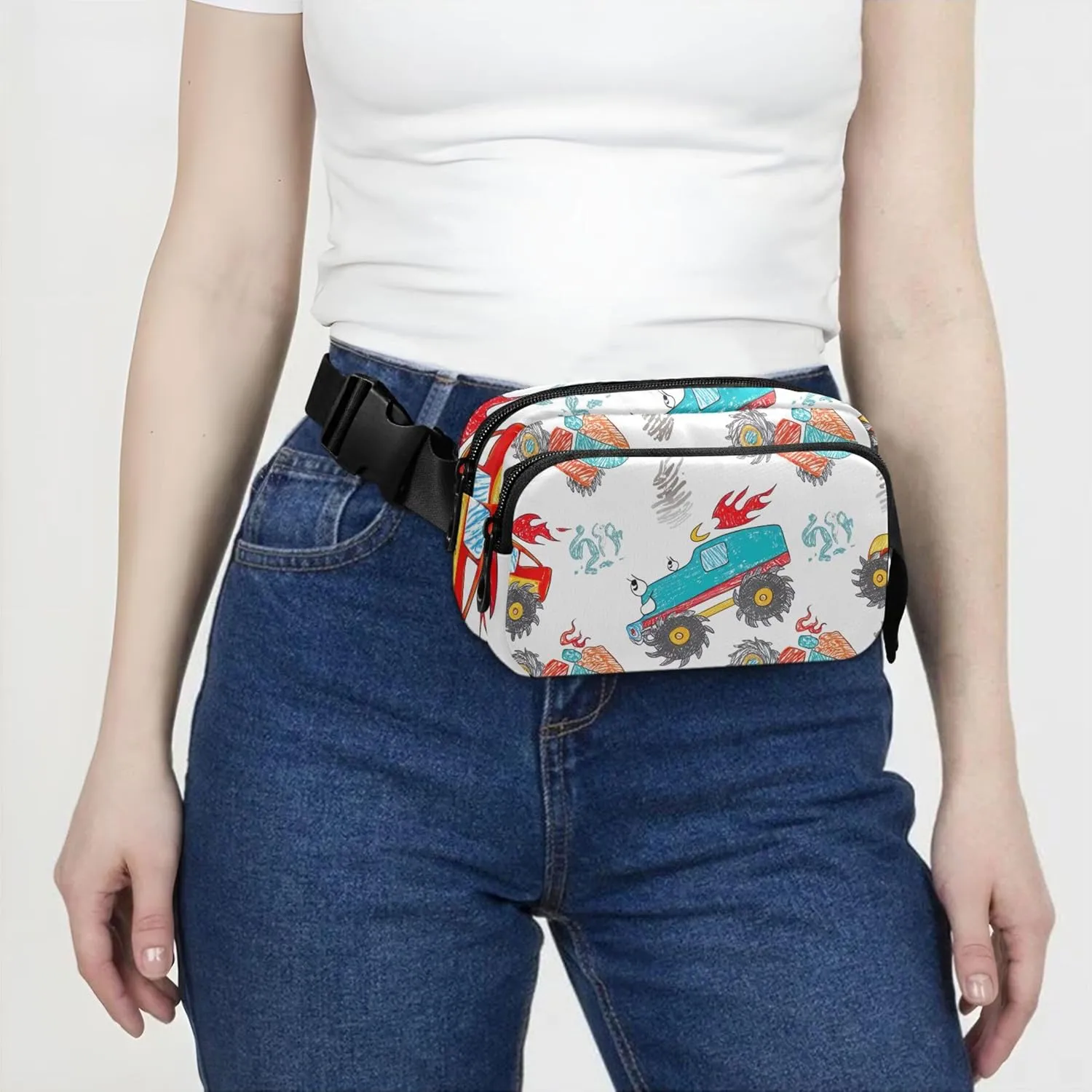 Cute Cartoon Trucks Fanny Pack for Women Trendy Hip Bag Belt Pouch Waterproof Crossbody Waist Purse