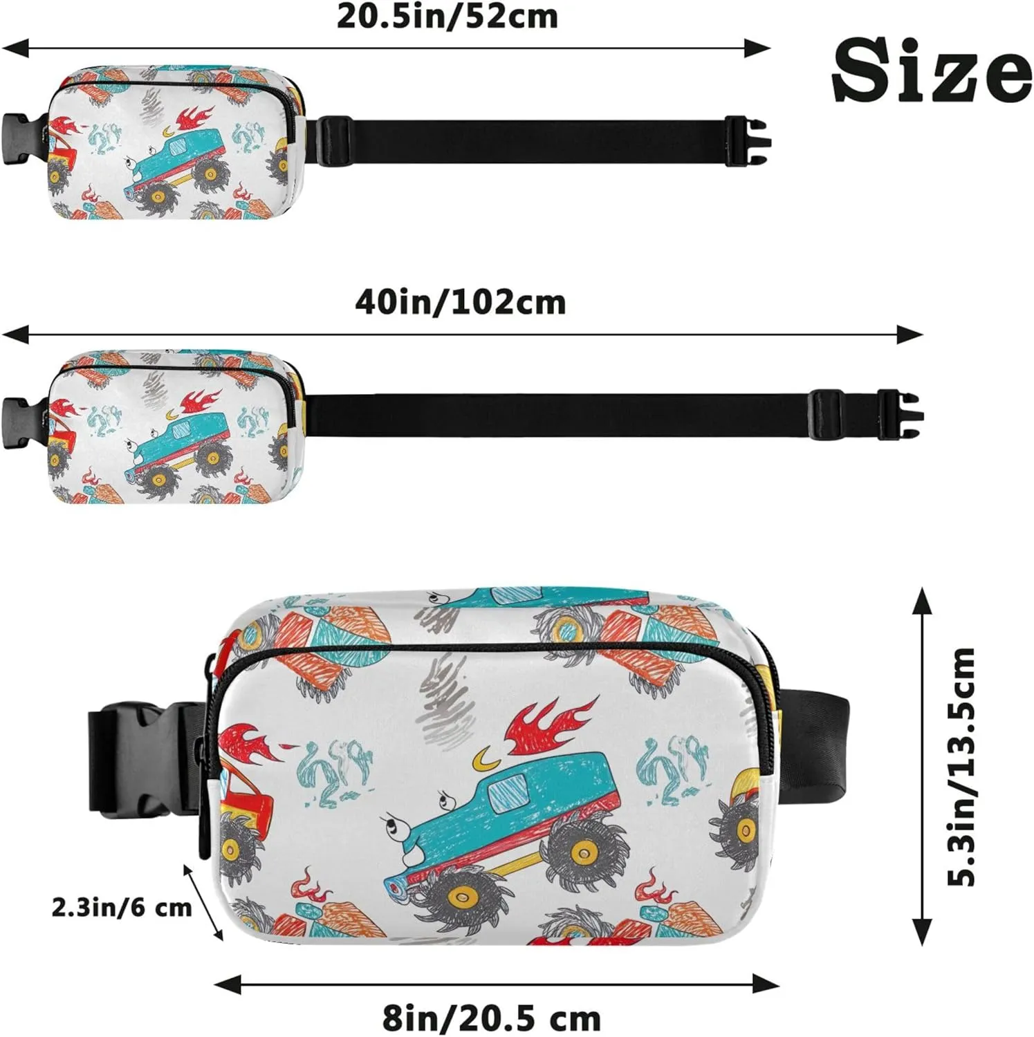 Cute Cartoon Trucks Fanny Pack for Women Trendy Hip Bag Belt Pouch Waterproof Crossbody Waist Purse