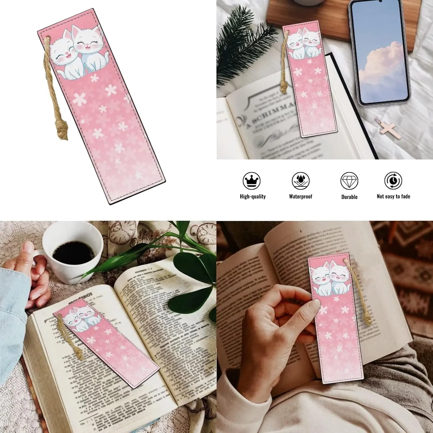 Cute Cat 4th Grade Backpack for Girls Kids Book Bag 4-in-1 Elementary School Bags for Girls Casual Daypack Backpacks with Lunch Box Pencil Case Bookmarks for Primary Students