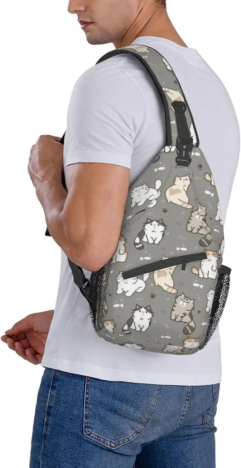 Cute Cat Sling Bag for Women Men Crossbody Sling Backpack Cat Shoulder Bag Chest Bag Daypack for Travel, Hiking